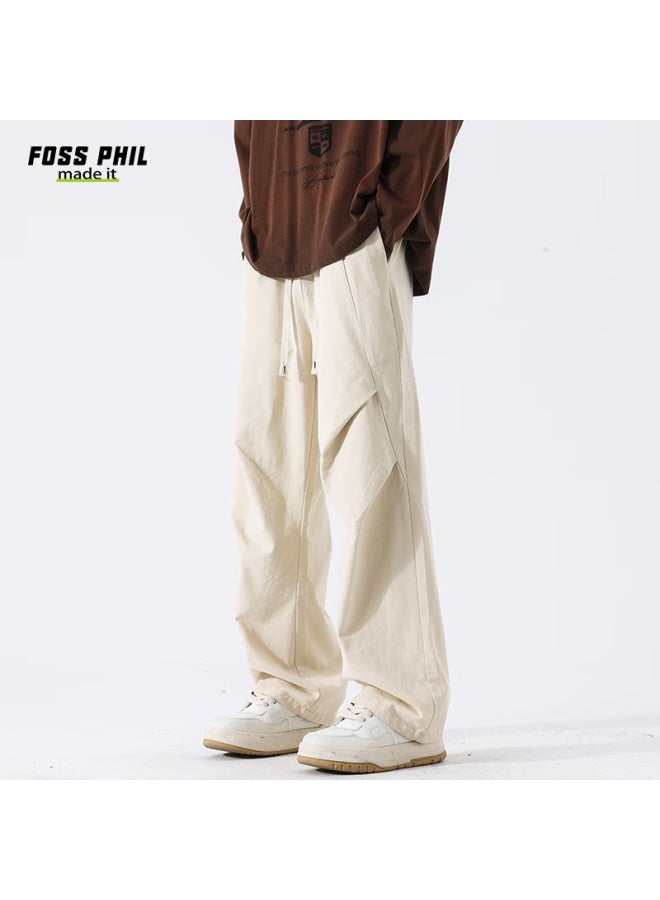 Foss Phil Spring And Summer Pure Cotton Cargo Casual Pants For Men, Loose Wide-leg Breathable Paratrooper Tactical Pants Fpk27 Off-white S - Image 5
