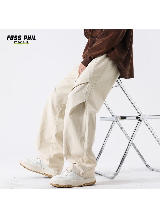 Foss Phil Spring And Summer Pure Cotton Cargo Casual Pants For Men, Loose Wide-leg Breathable Paratrooper Tactical Pants Fpk27 Off-white S - Image 2