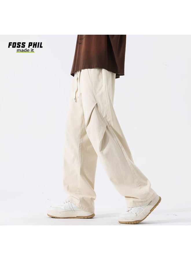 Foss Phil Spring And Summer Pure Cotton Cargo Casual Pants For Men, Loose Wide-leg Breathable Paratrooper Tactical Pants Fpk27 Off-white S - Image 4