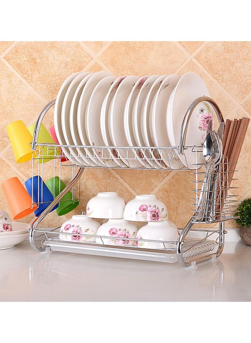 DubaiGallery Stainless Steel 2-layer Dish Drainer Drying Rack Kitchen Storage - Image 1
