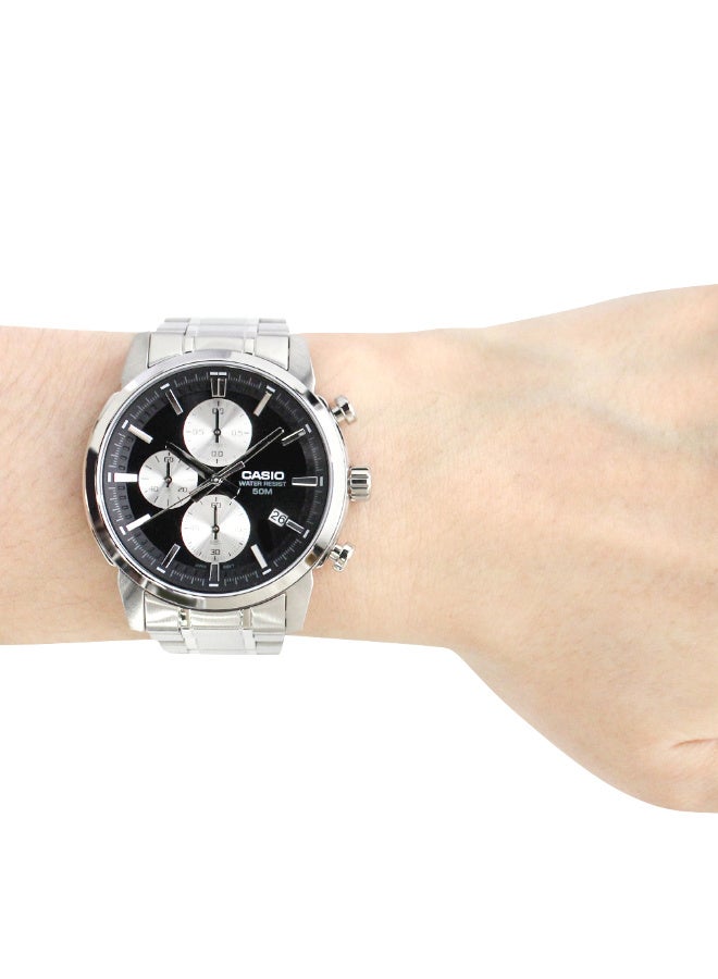 CASIO Mens Black Dial Silver Band Watch MTP-E510D-1A2VDF - Image 4