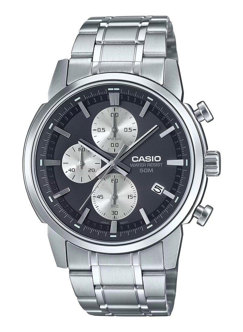 CASIO Mens Black Dial Silver Band Watch MTP-E510D-1A2VDF - Image 1