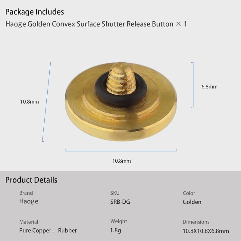 Haoge Metal Shutter Release Button for Fujifilm XE1 X-E2 X-E2S X-E3 XE5 X-T4 X-T3 X-T30 X-T20 X-Pro3 X-Pro2 X100V X100T X100S X100F Camera Accessories Convex Surface Golden - Image 5