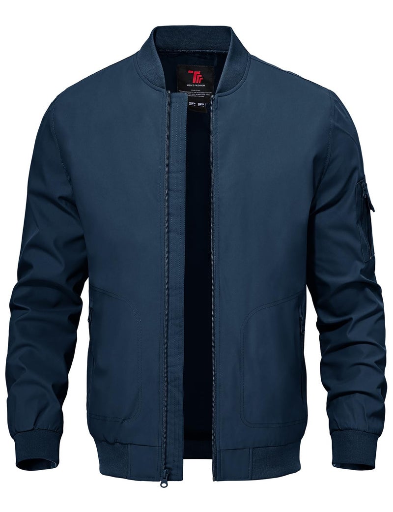 TBMPOY Mens Lightweight Bomber Jackets Light Windbreaker Casual Stylish Fall Golf Zip Up Fashion Dress Business Varsity Navy XL