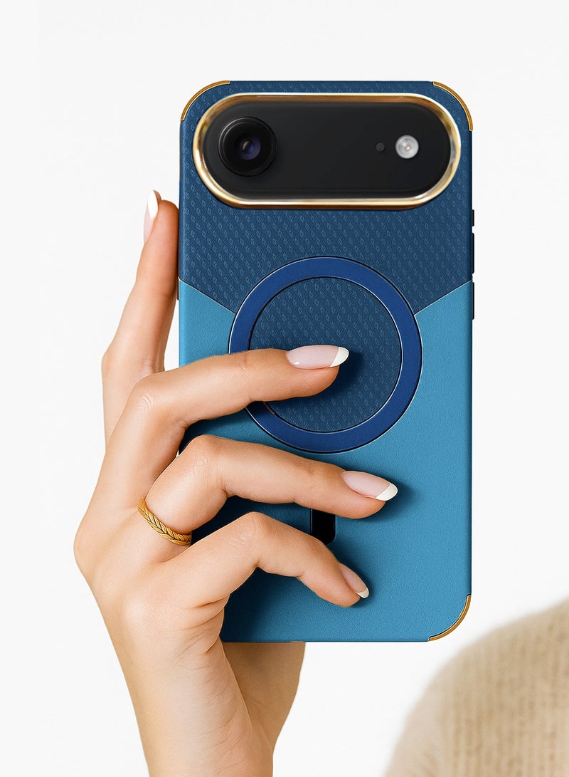 Wtech Apple iPhone Air 5G 2025 Luxury Double Color Leather Magsafe Magnetic Protective Case Cover (MCMPMN) - Storm Blue - Image 3