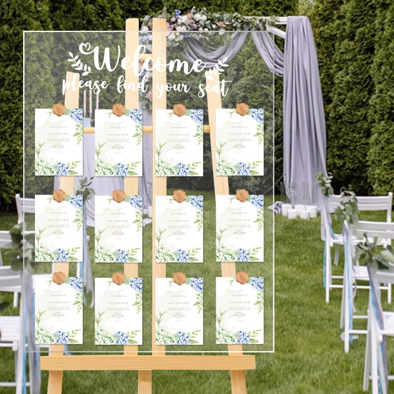DAOKEY Wedding Seating Chart Display Board, 24x18Inches Acrylic Table Seating Chart for Wedding Reception, Clear Wedding Sign Seating Chart, Welcome Find Your Seat Display Board (Transparent) - Image 1