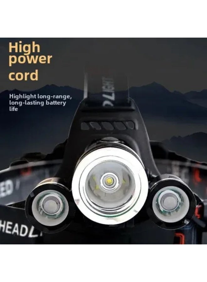Outdoor Illumination 3-Head LED Headlamp Rechargeable Super Bright Headmounted Headlamp High Power Long Range Ultra-long-Product Specifications:Aircraft Lamp Plus Battery Plus Charger Plus Car Charger - Image 2