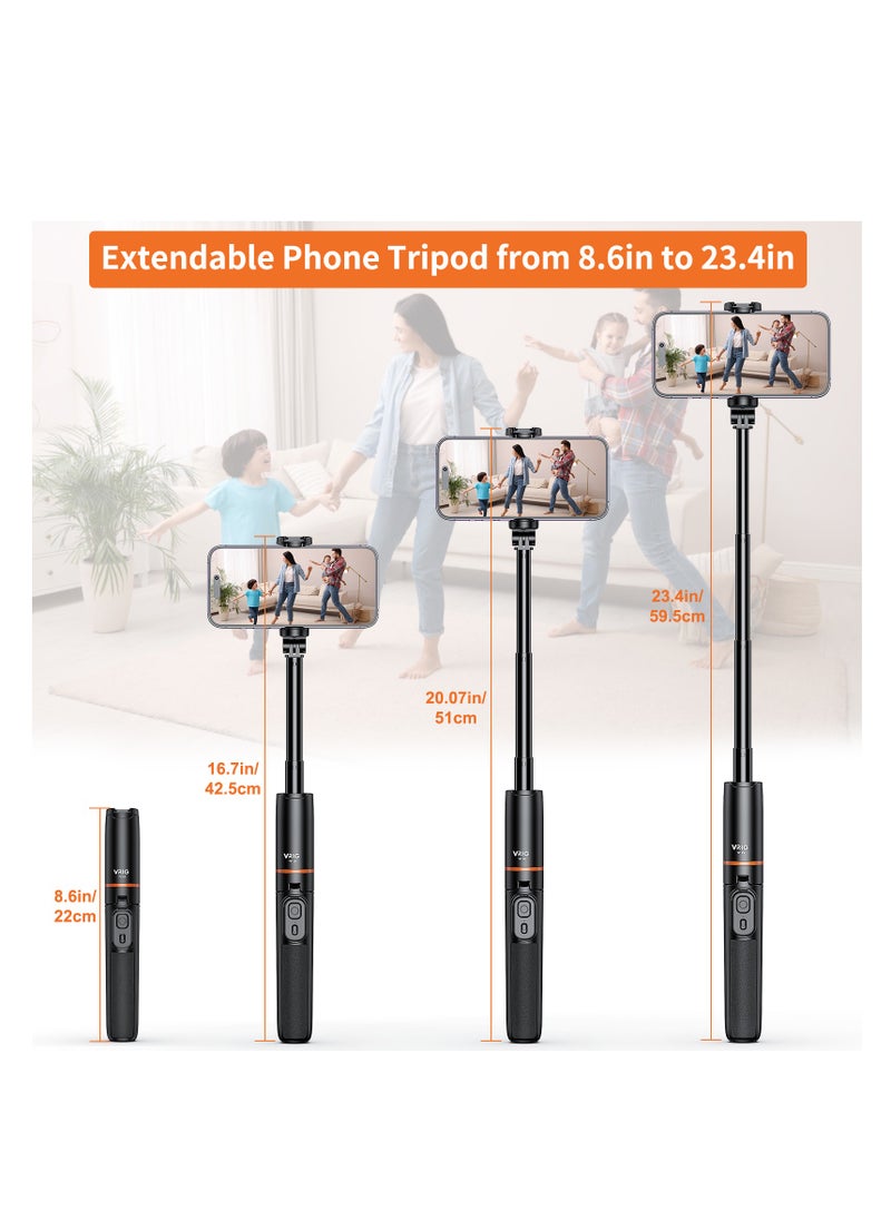 VRIG - VRIG 24'' NEWEST TP-19 Extendable Selfie Stick Tripod for Phone Max. Length 59.5cm23.4in with Remote Shutter Phone Tr for Vlog Selfie Live Streaming Group Photo Video with Bluetooth Shutter,Cell Phone Tripod Stand for Video Recording Compatible with iPhone 16/15/14/13/all - Image 1
