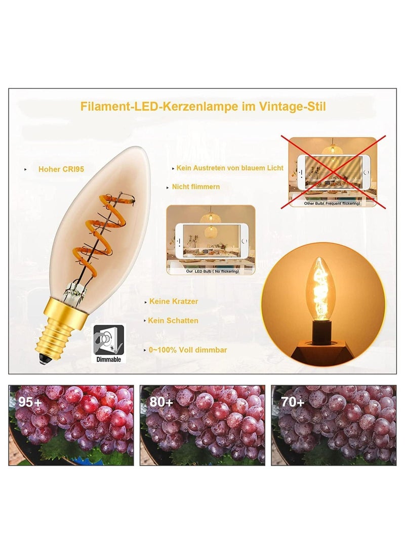 Loquat E14 Dimmable LED Light Bulb, Edison Candle Bulbs C35, 3W Vintage Chandelier Light Bulbs 40 Watt Equivalent, Amber Glass Warm White 2200K, Energy Saving Light Bulbs for Chandeliers, Wall Lamps (3PCS) - Image 5