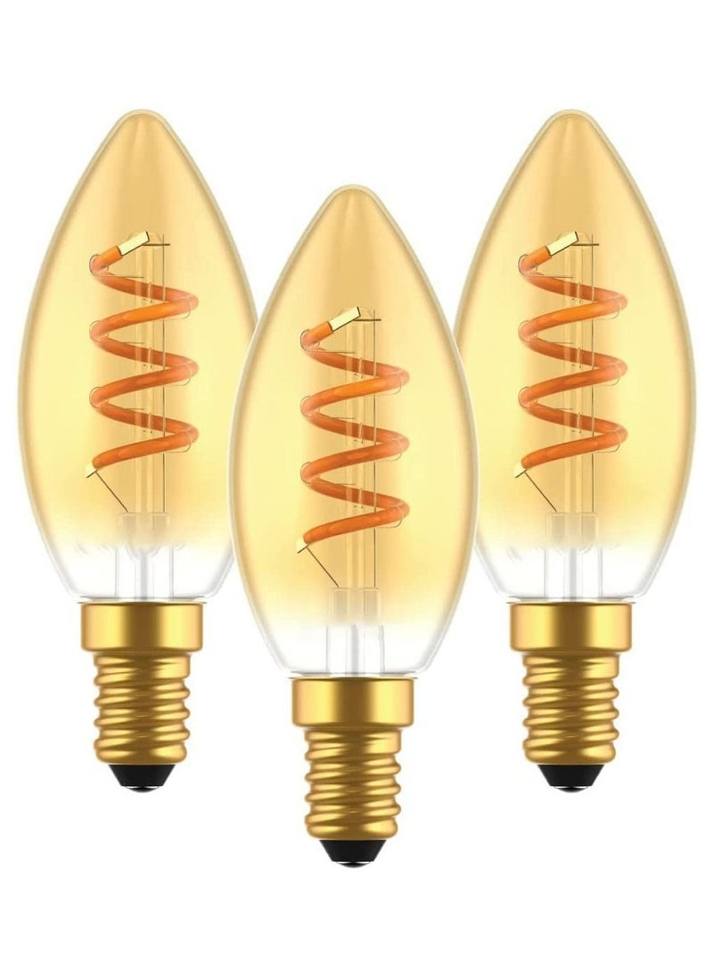 Loquat E14 Dimmable LED Light Bulb, Edison Candle Bulbs C35, 3W Vintage Chandelier Light Bulbs 40 Watt Equivalent, Amber Glass Warm White 2200K, Energy Saving Light Bulbs for Chandeliers, Wall Lamps (3PCS) - Image 1