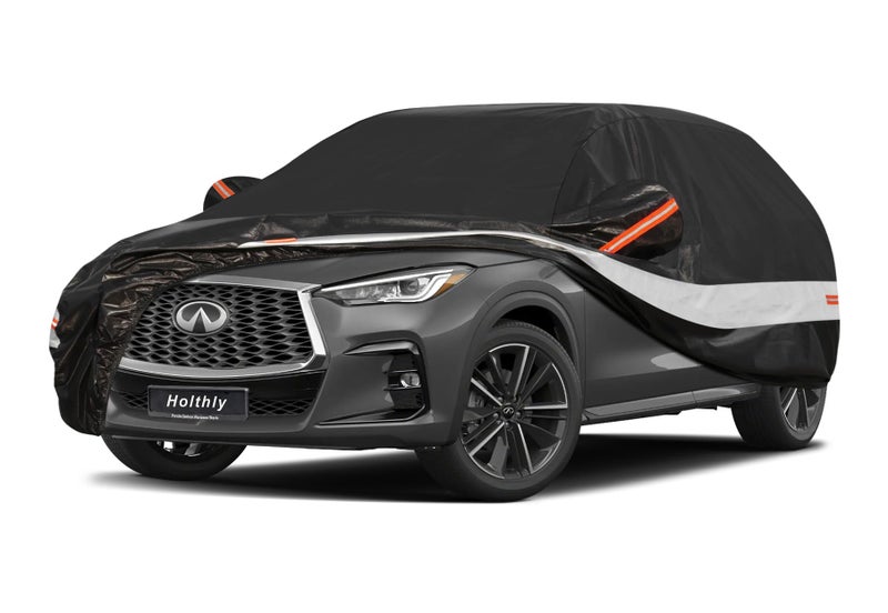 غطاء سيارة هولثلي 10 طبقات مخصص لسيارات الدفع الرباعي يناسب إنفينيتي QX50 QX55 2021-2025 مقاوم للماء لجميع الأحوال الجوية للسيارات في الهواء الطلق غطاء كامل لحماية من الشمس والغبار والمطر مع قطن أسود