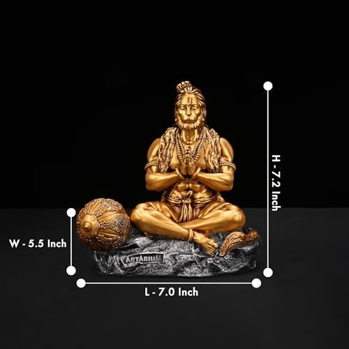 Artarium Hanuman Murt Lord Bajrangbali Murti Meditating Pavan Putra Idol for Home Office and Gifting Purpose Sculpture (Mahabali Hanuman 7.48 Inch) - Image 4