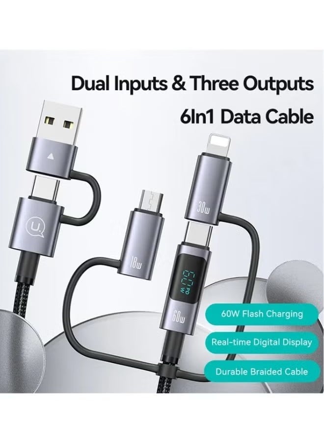 ELTRAZONE 6-in-1 Fast Charging Cable with LED Display – 1.2m Durable PVC Data Cord Supporting 60W Power Delivery, Multi-Connector USB-C, Lightning, Micro USB Compatibility for Rapid Charging & Data Transfer, Ideal for Smartphones, Tablets, and Devices - Image 3