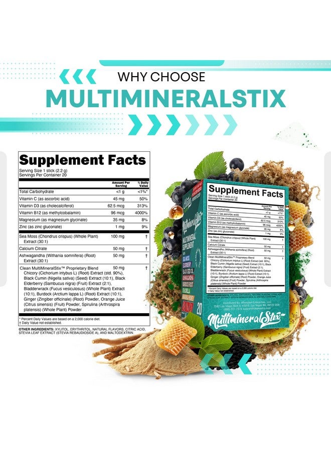 Clean Nutraceuticals مسحوق طحالب البحر مع التوت الأسود والأشواجندا والكلورلا وعسل مانوكا وفيتامين د3 وفيتامين سي والزنك والسبيرولينا واليود وخضروات الديتوكس ودعم المناعة وخالي من السكر ومسحوق مشروب الترطيب - 20 عود - Image 4