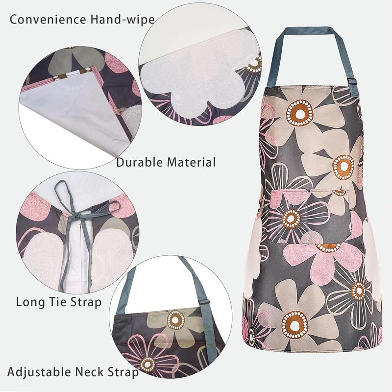 DILLMAN 2 Pack Floral Aprons with Pocket Blooming Womens Waterproof Adjustable Cooking Aprons Kitchen Gardening Salon - Image 2