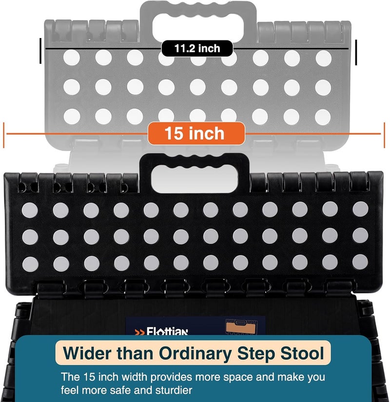 Flottian 5" Folding Step Stool for Adults and Kids 15-Inch Extra Wide Stool Holds Up to 300 lbs,Non-Slip Folding Stools with Handle,Compact Plastic Foldable Step Stool for Bathroom,Kitchen,ect - Image 3