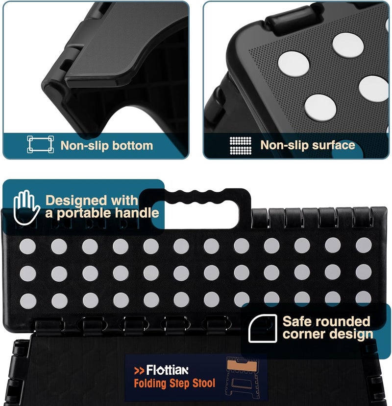 Flottian 5" Folding Step Stool for Adults and Kids 15-Inch Extra Wide Stool Holds Up to 300 lbs,Non-Slip Folding Stools with Handle,Compact Plastic Foldable Step Stool for Bathroom,Kitchen,ect - Image 4