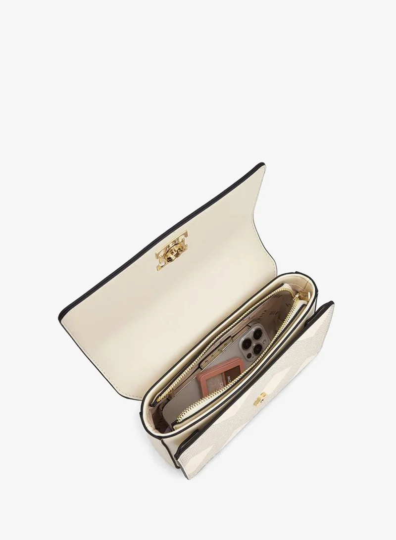 Elle IVORY Monogram Print Satchel Bag with Chain Strap for Women | Best Price UAE