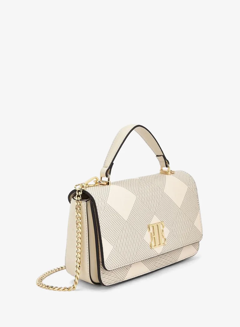 Elle IVORY Monogram Print Satchel Bag with Chain Strap for Women | Best Price UAE