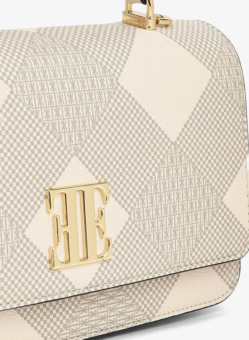 Elle IVORY Monogram Print Satchel Bag with Chain Strap for Women | Best Price UAE