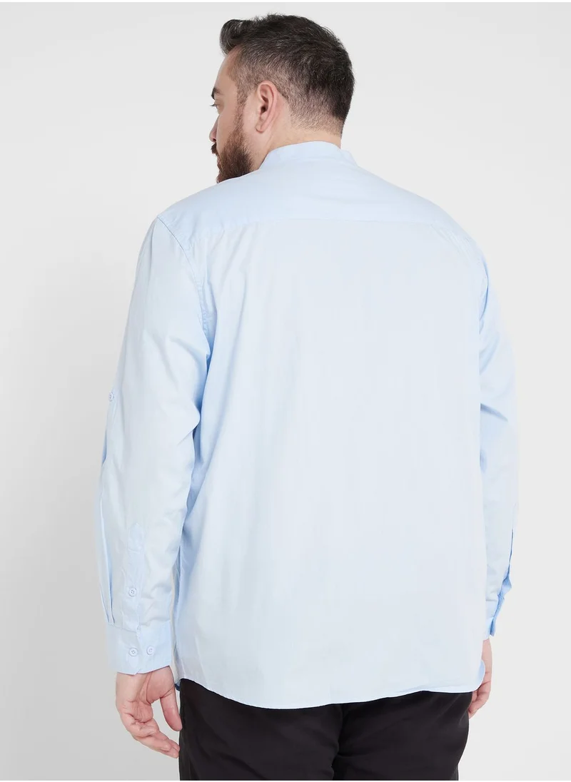 توماس سكوت Thomas Scott Plus Size Slim Fit Mandarin Collar Casual Cotton Shirt