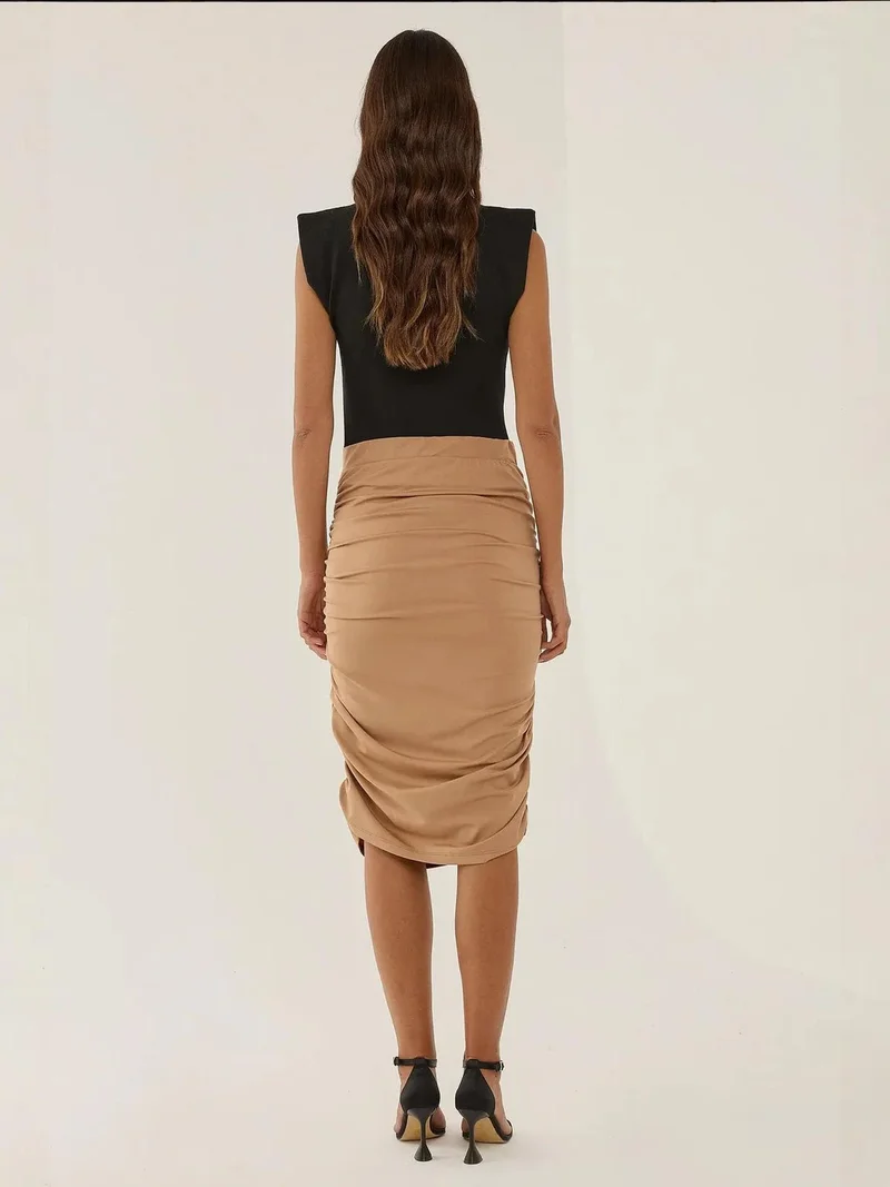 Hiccup Natural Ruched Midi Skirt for Women | Best Price UAE