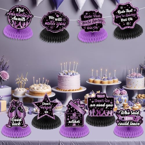 Wayyogh 9Pcs Farewell Party Decorations Black Purple Rude That Youre Leaving But Ok Honeycomb Centerpiece We Will Miss You Table Topper Decor for Coworker Leaving Goodbye Going Away Retirement Party Supplies - Image 5