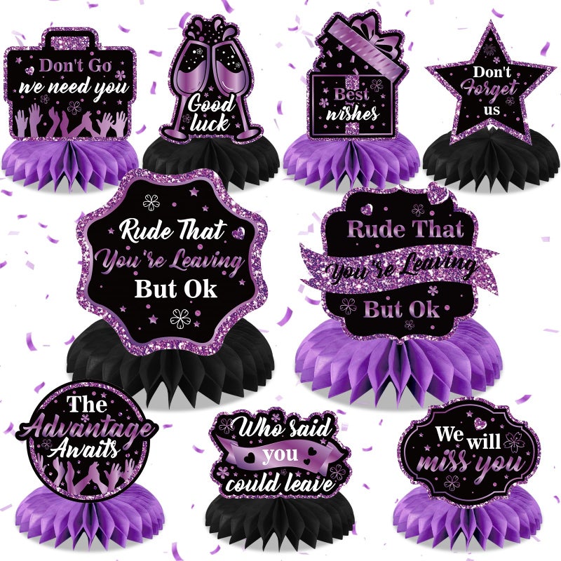 Wayyogh 9Pcs Farewell Party Decorations Black Purple Rude That Youre Leaving But Ok Honeycomb Centerpiece We Will Miss You Table Topper Decor for Coworker Leaving Goodbye Going Away Retirement Party Supplies - Image 3