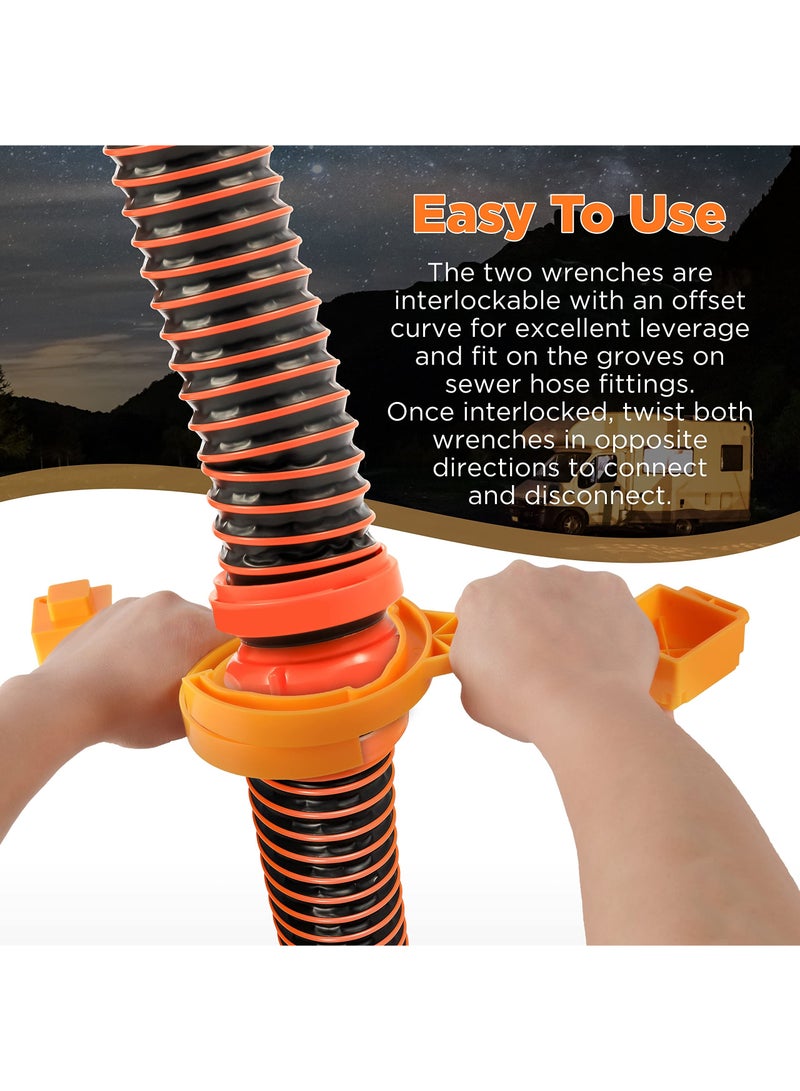 سيوسي مفتاح تركيب خرطوم الصرف الصحي RV، مفتاح خرطوم الصرف الصحي RV متعدد الأغراض، يناسب معظم الذكور مقاس 3 بوصة و4 بوصة - أغطية الصرف الصحي للإناث - توصيل وفصل تركيبات خرطوم الصرف الصحي بسهولة (برتقالي) - Image 5