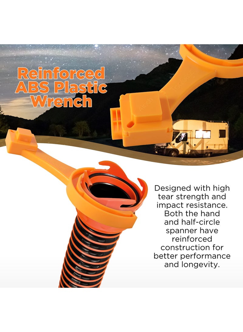 سيوسي مفتاح تركيب خرطوم الصرف الصحي RV، مفتاح خرطوم الصرف الصحي RV متعدد الأغراض، يناسب معظم الذكور مقاس 3 بوصة و4 بوصة - أغطية الصرف الصحي للإناث - توصيل وفصل تركيبات خرطوم الصرف الصحي بسهولة (برتقالي) - Image 4