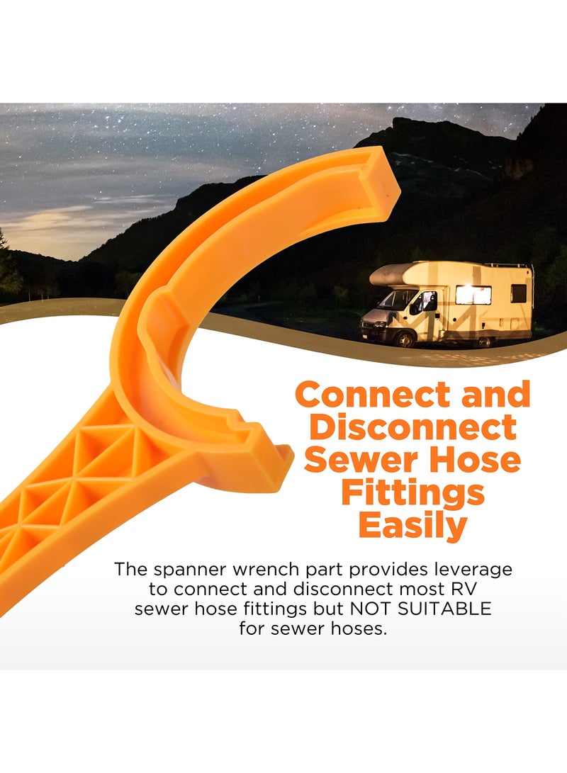 سيوسي مفتاح تركيب خرطوم الصرف الصحي RV، مفتاح خرطوم الصرف الصحي RV متعدد الأغراض، يناسب معظم الذكور مقاس 3 بوصة و4 بوصة - أغطية الصرف الصحي للإناث - توصيل وفصل تركيبات خرطوم الصرف الصحي بسهولة (برتقالي) - Image 3