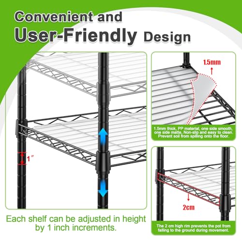 Abimars 5-Tier Mini Greenhouse with Grow Light, Shelf Height Adjustable Metal Plant Shelf with PVC Cover and Wheels, Includes 4-Pack Full Spectrum Plant Lights, 11x16x57inch - Image 3