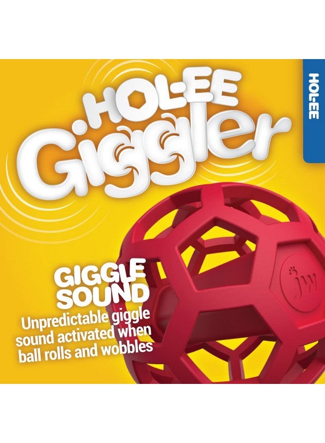 JW Pet HolEe Giggler Dog Toy Puzzle Ball, Natural Rubber, Medium (4.5 Inch Diameter), Red - Image 3