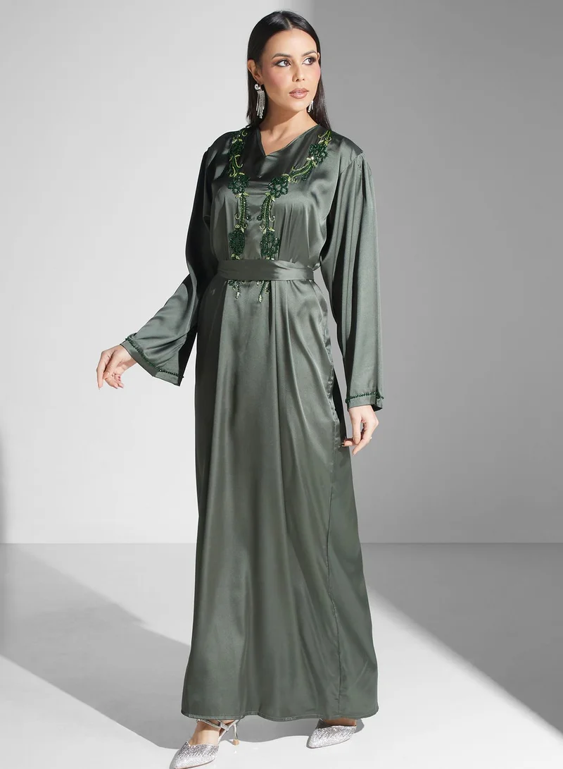 hayas closet Embellished Belted Jalabiya
