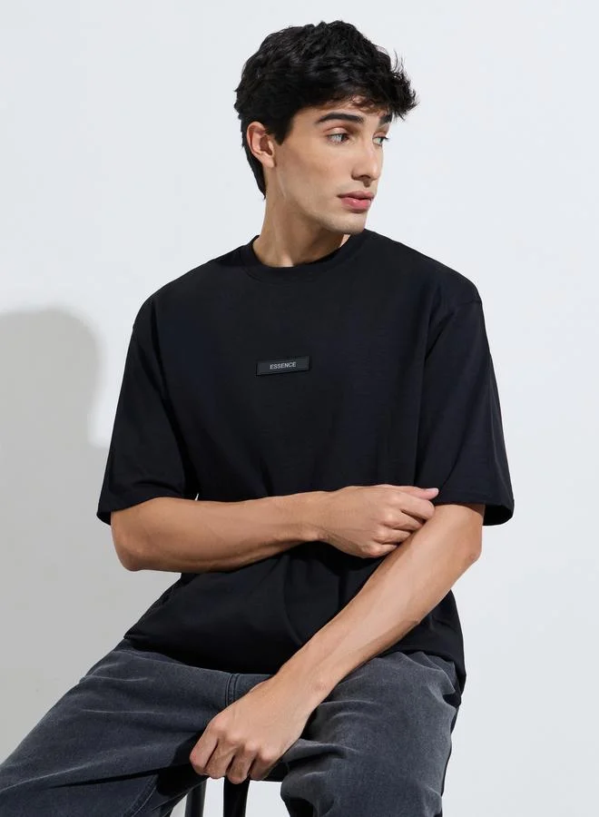 Black Silicon Print Crew Neck Short Sleeves Oversized T-Shirt