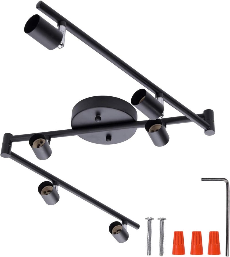 IBOO 6-Light Adjustable Dimmable Track Lighting Kit, Flexible Foldable Arms, Matt Black Color Perfect for Kitchen,Hallyway Bed Room Lighting Fixture, GU10 Base Bulbs not Included - Image 1