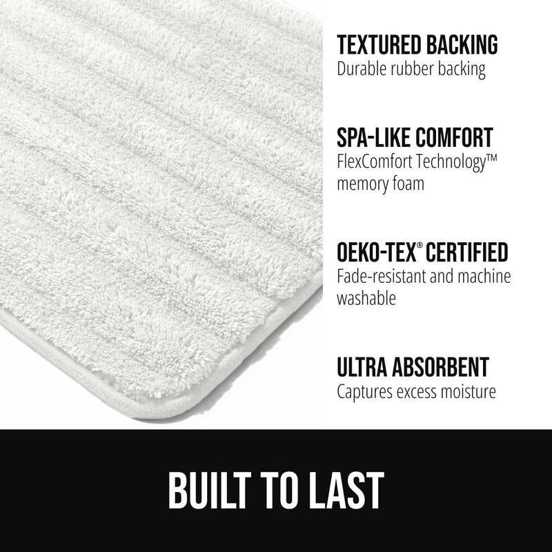 GORILLA GRIP Textured Backing Bathroom Rugs, Soft Memory Foam Absorbent Striped Bath Mats, Machine Washable & Fade Resistant, Bathmat Accessories for Floor, Home Decor Shower Essentials, White 24x16 - Image 2