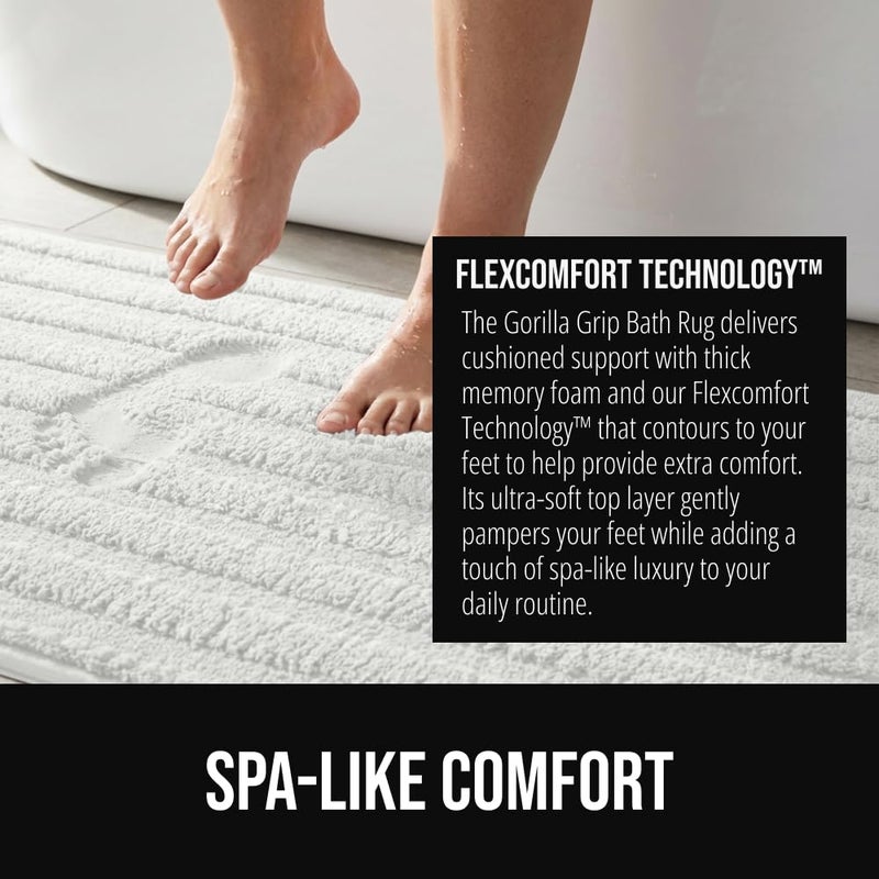 GORILLA GRIP Textured Backing Bathroom Rugs, Soft Memory Foam Absorbent Striped Bath Mats, Machine Washable & Fade Resistant, Bathmat Accessories for Floor, Home Decor Shower Essentials, White 24x16 - Image 4