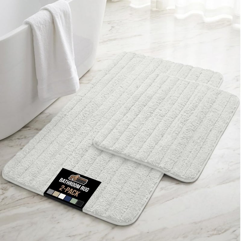 GORILLA GRIP Textured Backing Bathroom Rugs, Soft Memory Foam Absorbent Striped Bath Mats, Machine Washable & Fade Resistant, Bathmat Accessories for Floor, Home Decor Shower Essentials, White 24x16 - Image 1