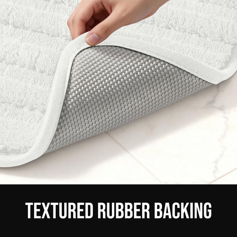 GORILLA GRIP Textured Backing Bathroom Rugs, Soft Memory Foam Absorbent Striped Bath Mats, Machine Washable & Fade Resistant, Bathmat Accessories for Floor, Home Decor Shower Essentials, White 24x16 - Image 3