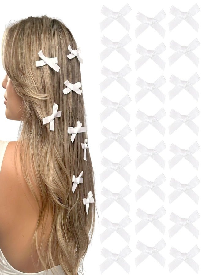 Ayesha 25PCS White Mini Bows Ribbon Clips,2'' Tiny White Bow Barrettes,Hair Bow Satin Hair Ribbon for Women & Girls' Hair Accessories - Image 1