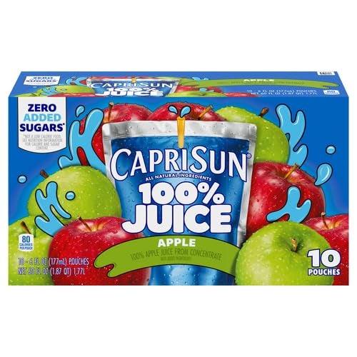 Capri-Sun Capri Sun 100 Juice from Concentrate Juice Boxes 10 Pouches for School Lunches and OntheGo Hydration Apple with Added Ingredients All Natural Ingredients 6 oz - Image 1