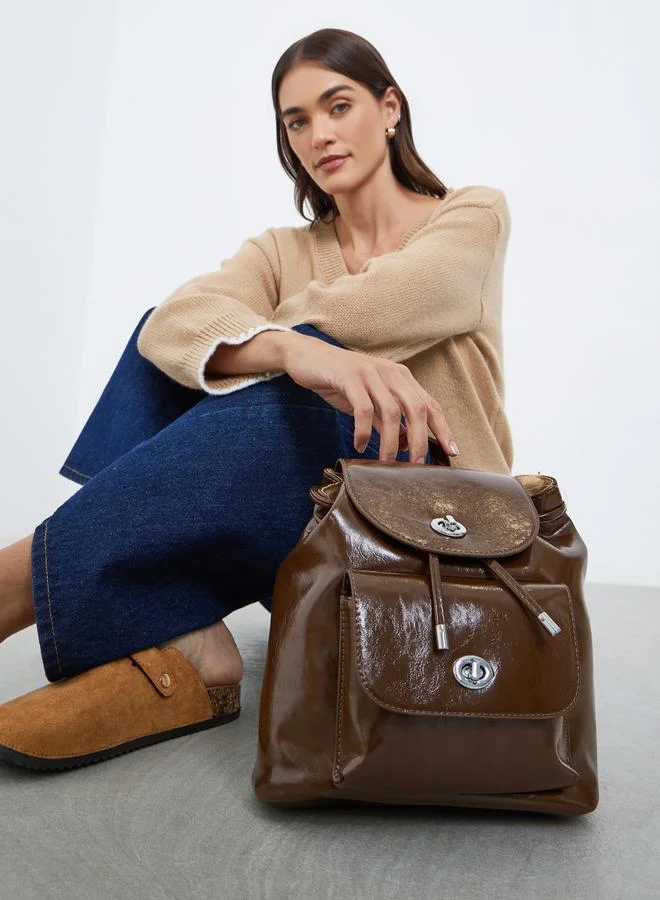 Styli Styli Brown Flap Pocket Detail Backpack