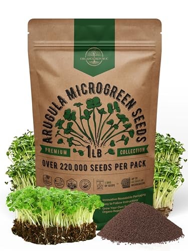 Organo Republic Arugula Sprouting & Microgreens Seeds - Non-GMO, Heirloom Sprout Seeds Kit, 1lb Resealable Bag for & Growing Microgreens in Soil, Coconut Coir, Aerogarden & Hydroponic System. - Image 1
