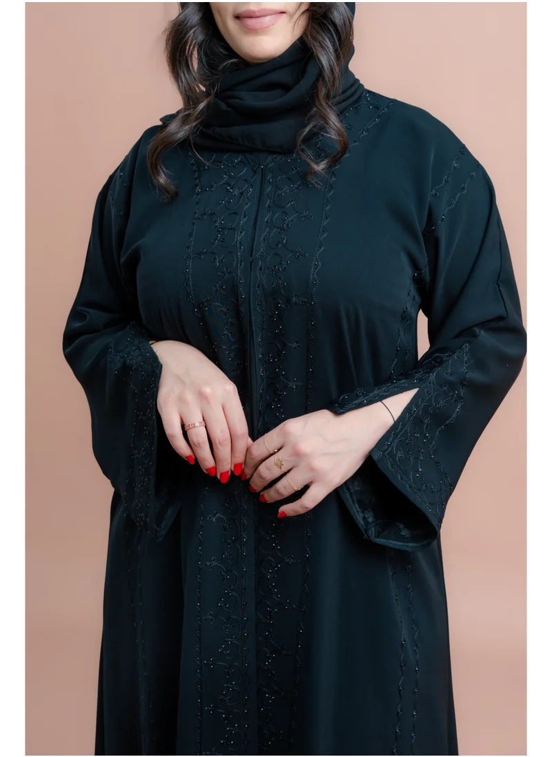 IKKXA Aary Embroidered Modern Abaya AIK052 Black