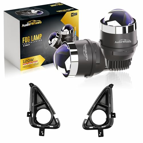 Audio Wheels 3" LED Projector Fog Lamp with Cover - 120W, Tri-Color (White/Warm/Yellow) | with Blue Tint Film | 12V/24V Fog Light for Car & Vehicle Modification | For Hyundai i20 (2020) - Image 1