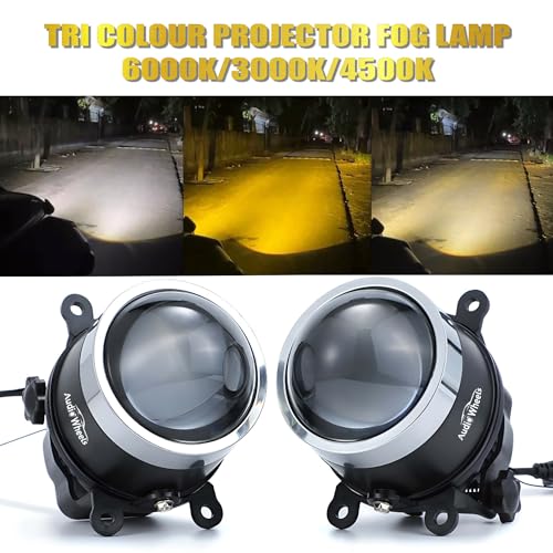 Audio Wheels 3" LED Projector Fog Lamp with Cover - 120W, Tri-Color (White/Warm/Yellow) | with Blue Tint Film | 12V/24V Fog Light for Car & Vehicle Modification | For Hyundai i20 (2020) - Image 3