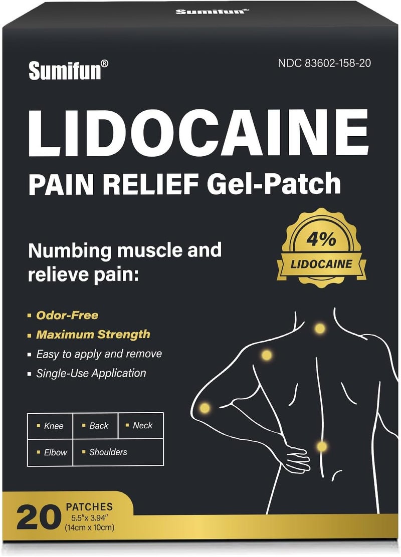 Sumifun Lidocaine Patches Maximum Strength 4 Lidocaine Pain Relief Patches for Back Neck Knee and Shoulders  Large Size and Long Lasting  Soothes Nerves Joints and Injuries large Count 20 - Image 1
