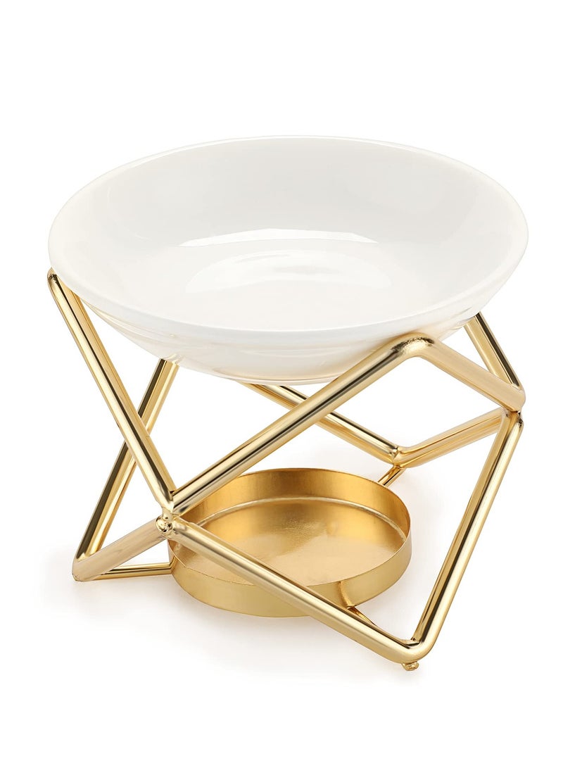 SYOSI Metal Oil Burner Wax Warmer, Delicate Romantic Ceramic Tealight Candle Holder Oil Burner, Fragrance Warmer Aromatherapy Wax Candle Tart Burner Warmer Diffuser for Home Bedroom Décor - Image 1