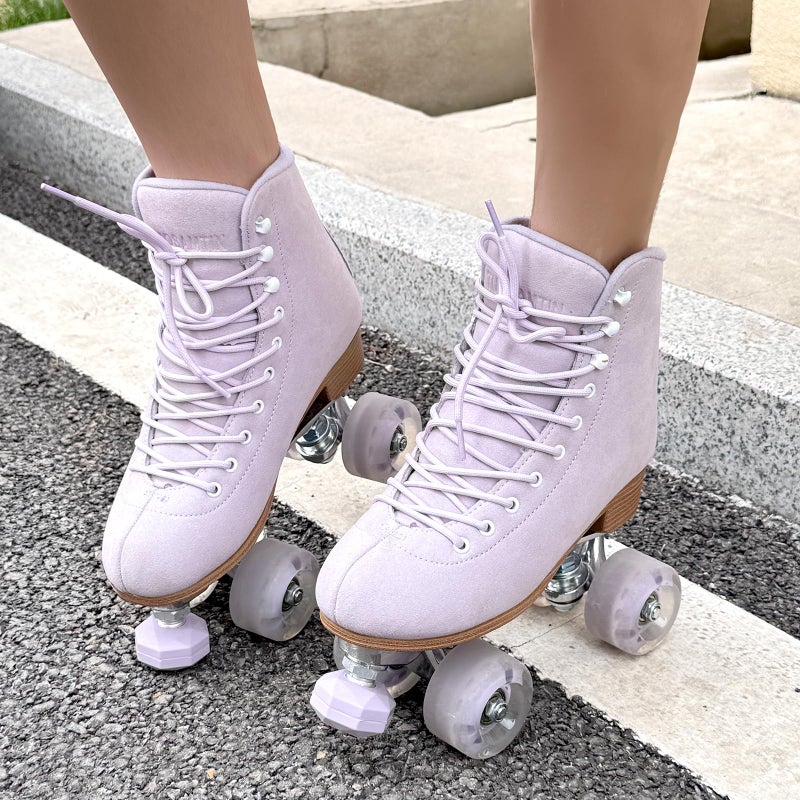 TUOSAMTIN Roller Skates for Women or Men with Height Adjustable Rubber Stoppers Retro Suede Quad Roller Skates for Outdoor and Indoor (Purple, 8) - Image 2